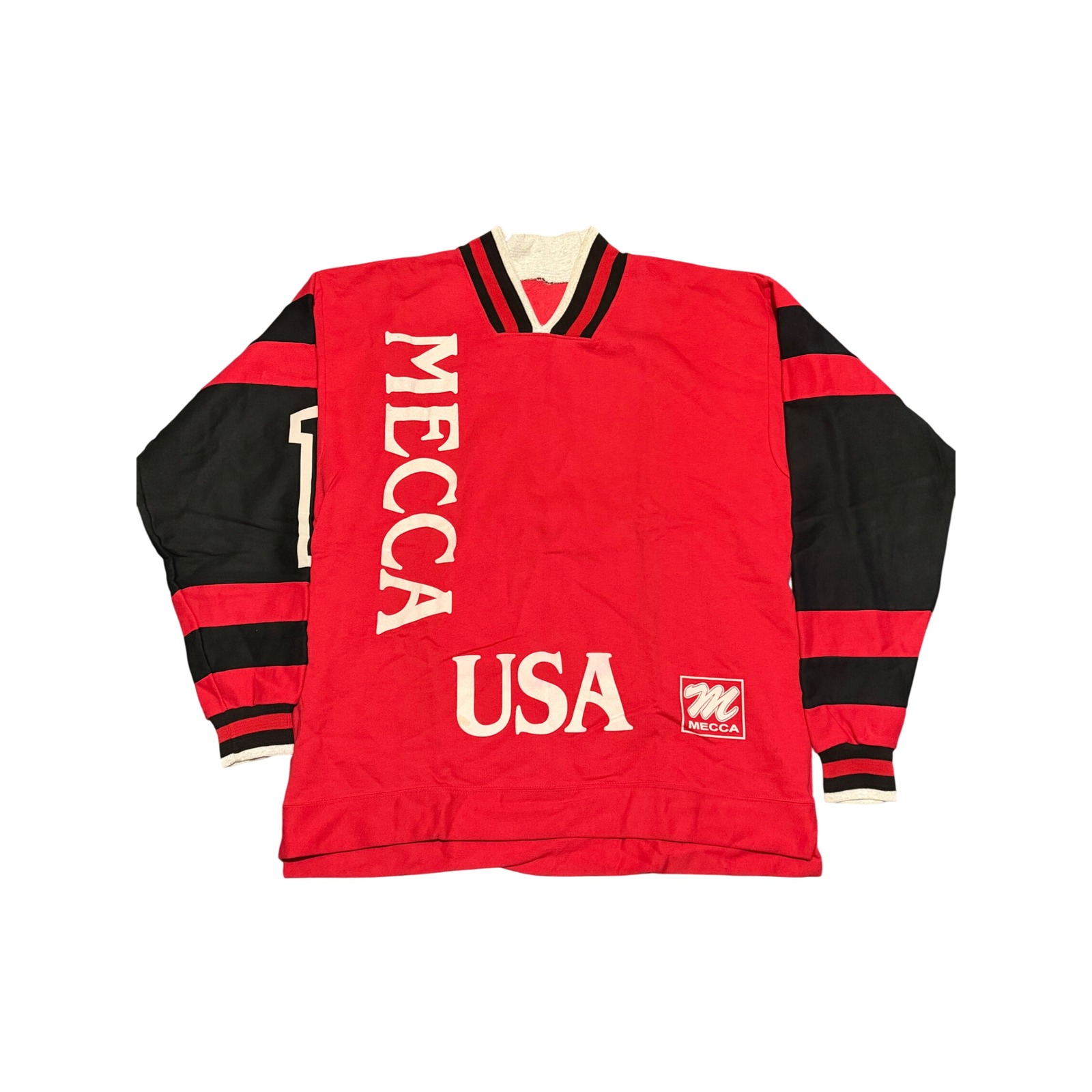 Vintage Mecca Usa Long Sleeve Jersey Sweatshirt Red Black Mens Xl 90s Hip Hop